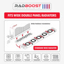 RADBOOST radiator booster fan with installation diagram on a white background