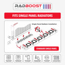 RADBOOST radiator booster fan installation diagram on a white background